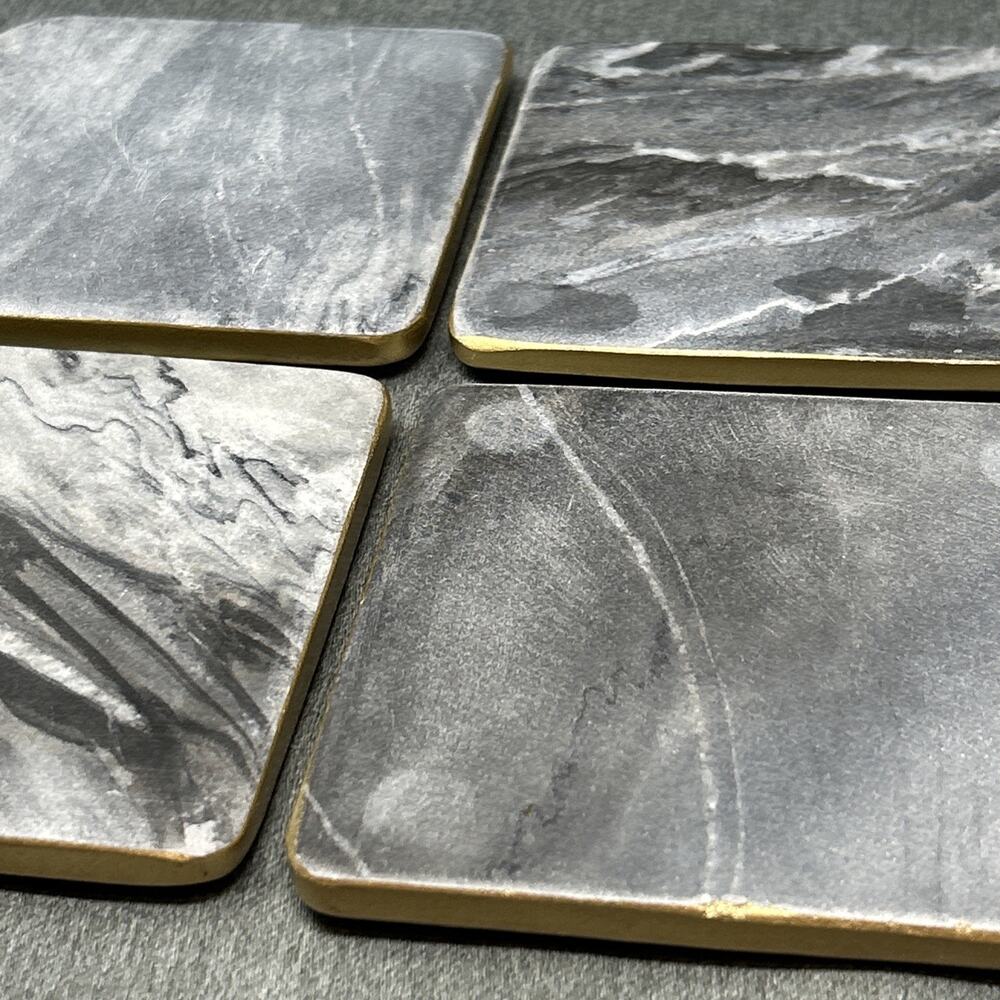 At Home Stone Coasters Set of 4 Made in India Natural Marble White Grey Square